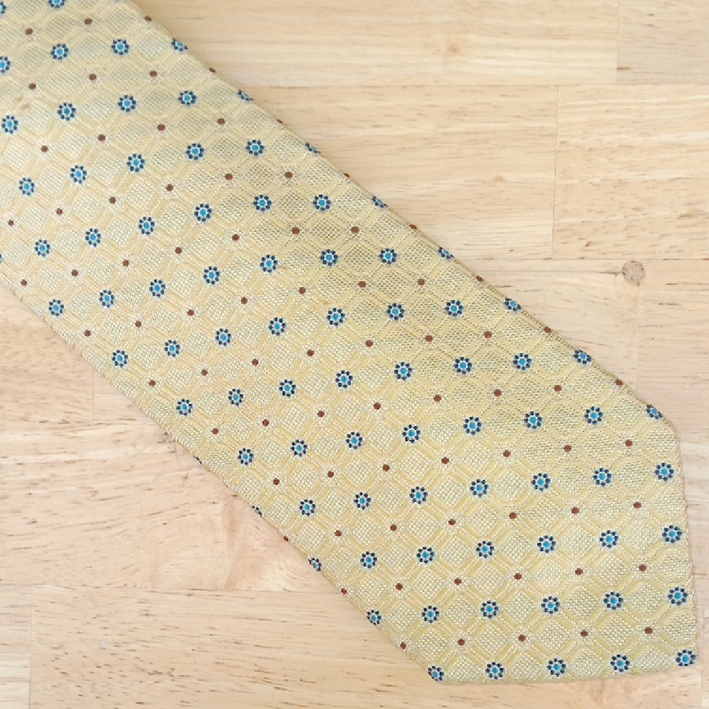 Hugh Parsons Gold and Navy Floral Patterned Men's Tie